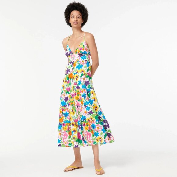 NWT J.Crew Cotton-poplin Button-up Midi in Ivory Vibrant Garden Floral Dress XL - Picture 2 of 6